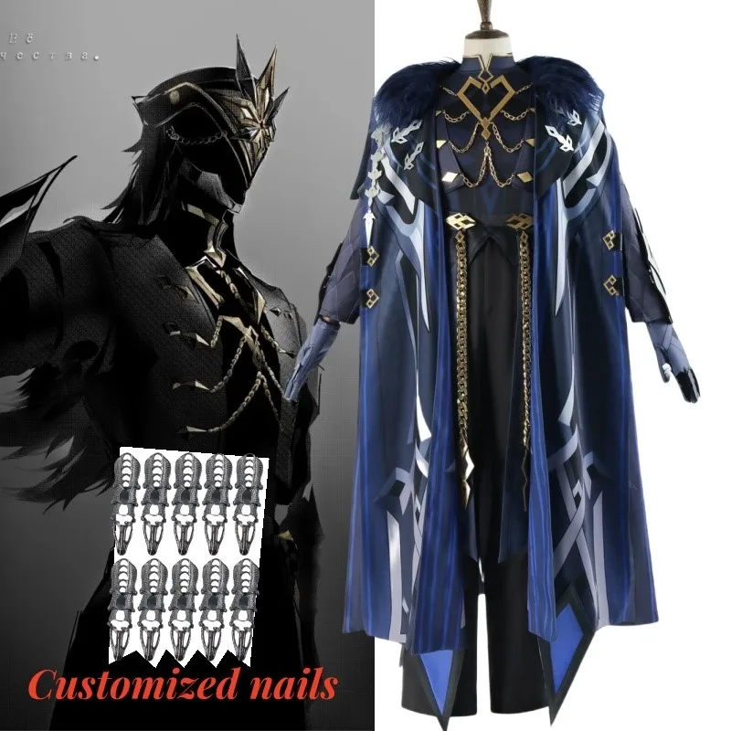 Game Genshin Impact II Capitano Cosplay Costume The Captain Cape Adult Unisex Uniform Robe Wig Customized Nails Halloween Outfit