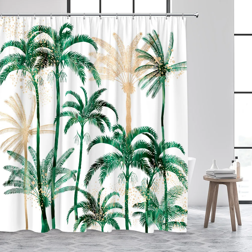 Tropical Plant Shower Curtains Green Palm Leaves Leopard Parrot Toucan Giraffe Wild Animal Bath Curtain Polyester Bathroom Decor