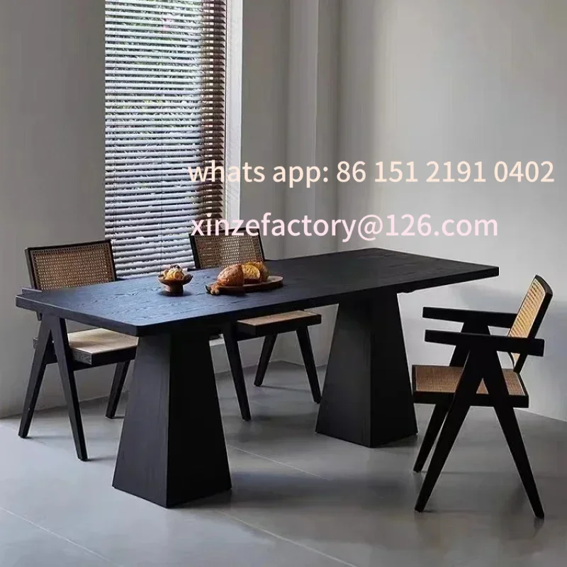 

Customizable Nordic solid wood black ash wood dining simple worktable tea table log light luxury meeting desk