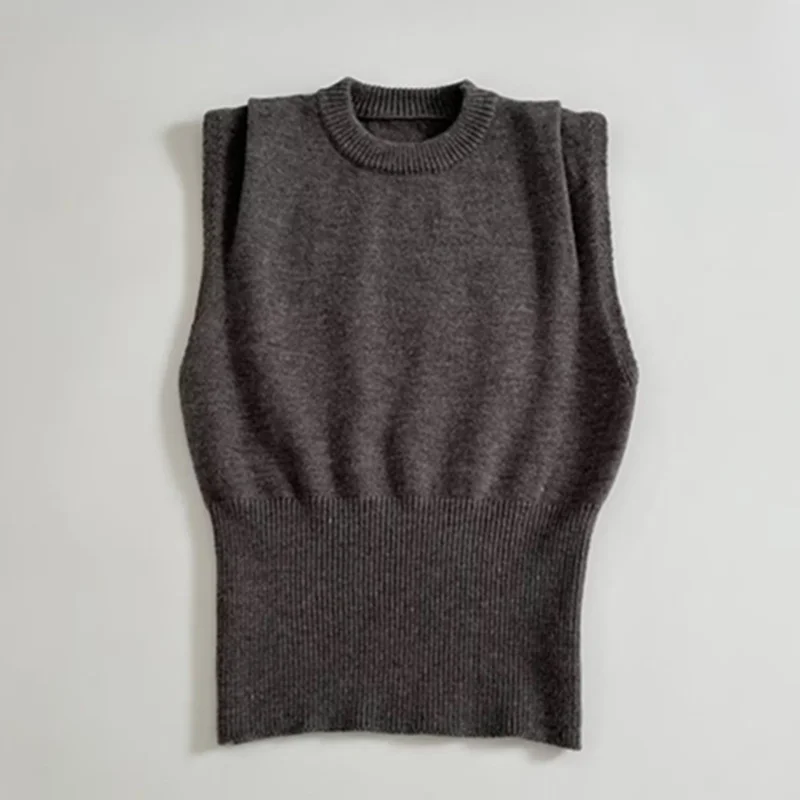 

Dave&Di Minimalist French Elegance Grey Round Neck Knit Shirt Women's Sweater Knitwear Woman Clothing Tank Tops Vest