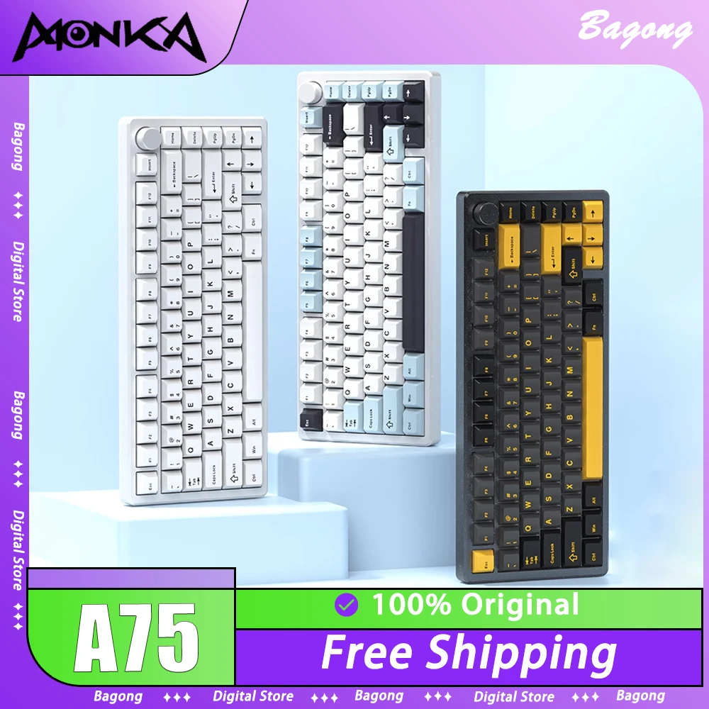 aluminum alloy teclado mecanico knob multifuncional teclado gaming wireless pc gamer acessorios rgb modos monka a75 01