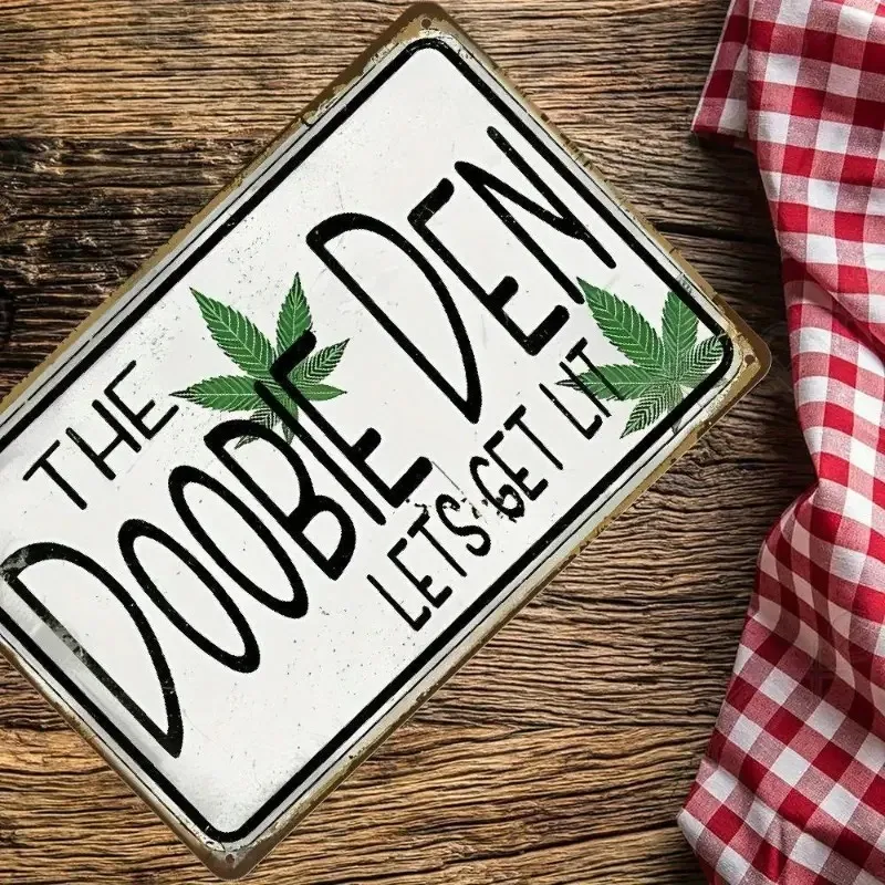 Cat Decorative Sign and Plaque 2D Flat Metal Aluminum Sign Retro Sign for Wall Decor Funny Signs Let'S Get Lit The Doobie Den