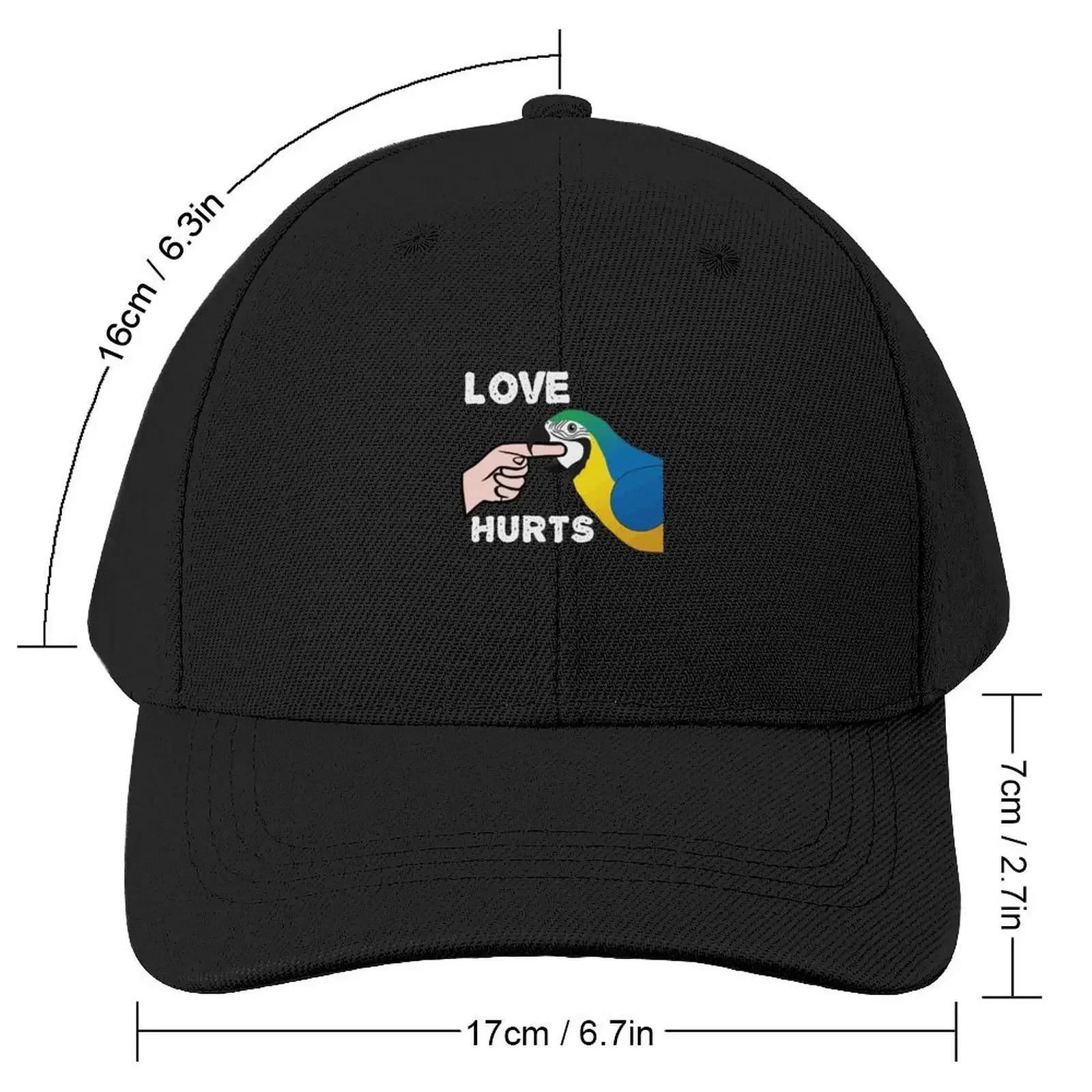 Love Hurts Blue And Gold Macaw Parrot Valentine'S Day Baseball Cap Thermal Visor Fishing cap Sunscreen Mens Hats Women's