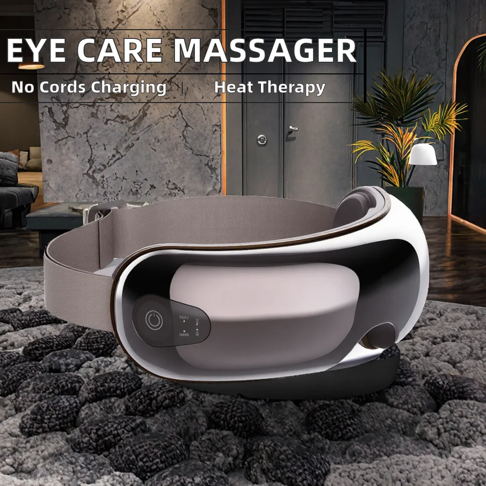 OEM Custom Logo Hot Compress Eye Massager with Wireless Charging Music for Home Care Relief Eye Strain Fatigue