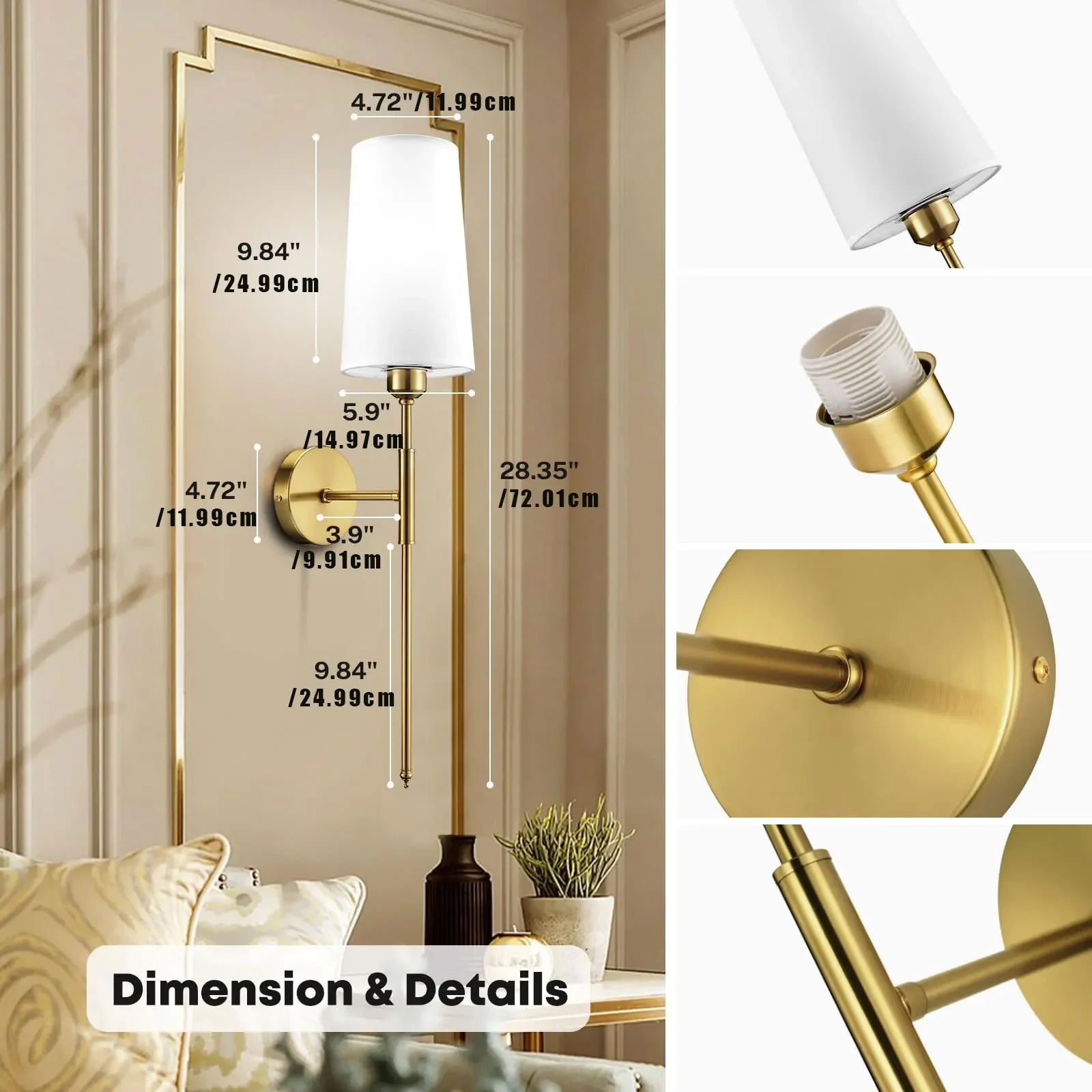 2Pack Gold Batttery Operated Wall Sconces With Bulbs Wireless Rechargeable Powered Wall Lamp with Remote