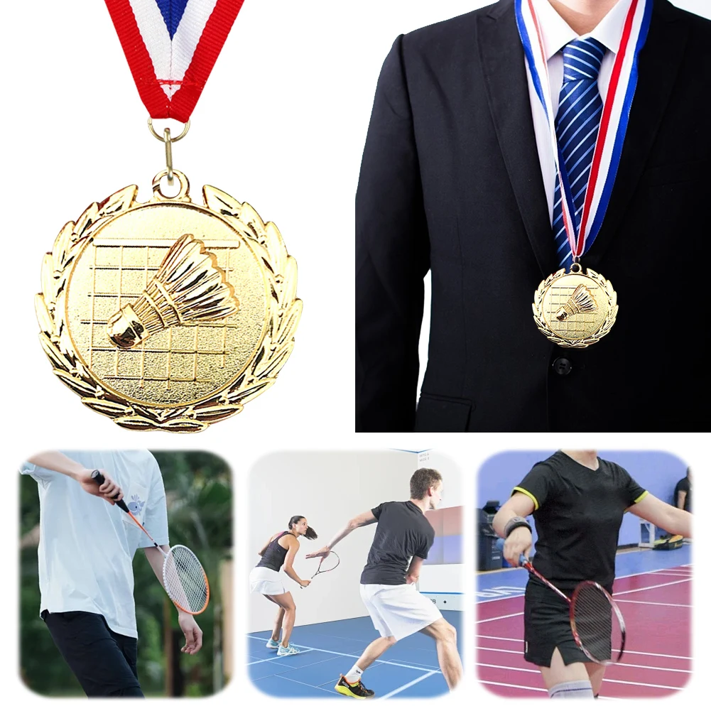 5cm Badminton Medal Gold/Silver/Bronze Medal with Neck Ribbon Metal Winner Medals Zinc Alloy for Games Sports Competitions