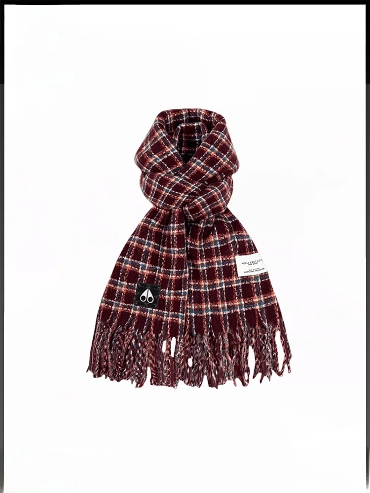 ムースキングシップはさみ新ヴィンテージ赤チェック柄カシミヤスカーフ女性の秋冬暖かいトレンディなアクセサリーポケットハンカチ