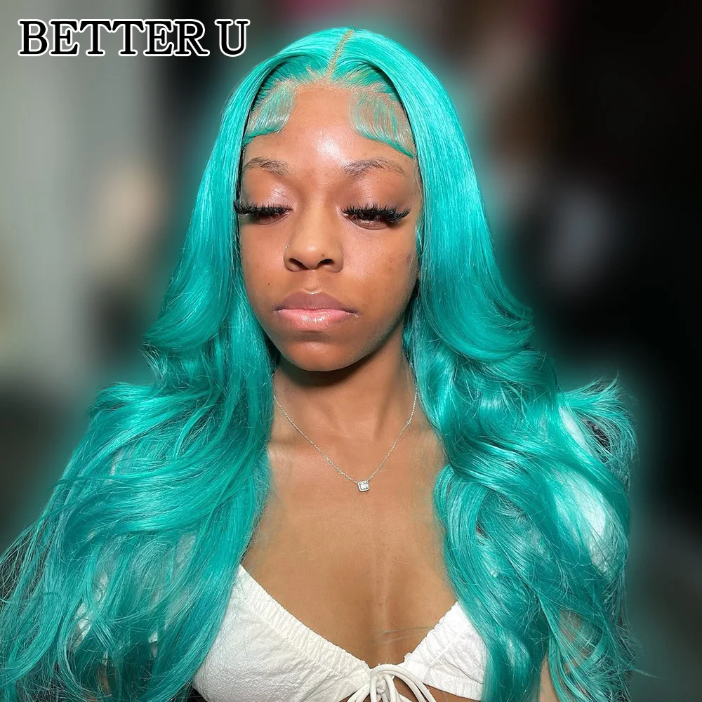 Прямой бирюзовый цвет 13x6 Парик из натуральных волос на кружеве Голубо-зеленый Предварительно выщипанные бразильские волосы Синий 13x4 Парик на фронтальной части шнурка для женщин