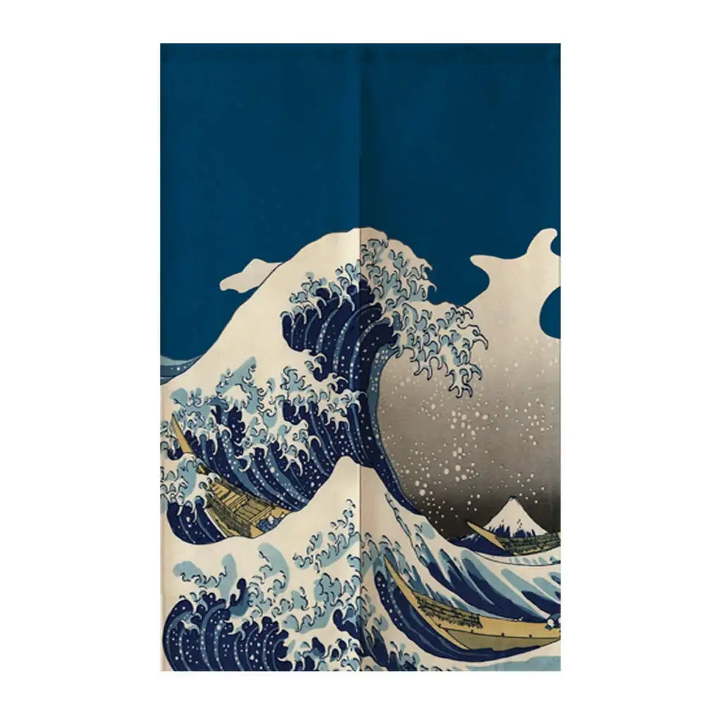 Ancient Character Fish Japanese Noren Curtain Kitchen Partition Curtains for Bedroom Entrance Home Decor Linen Doorway Curtain
