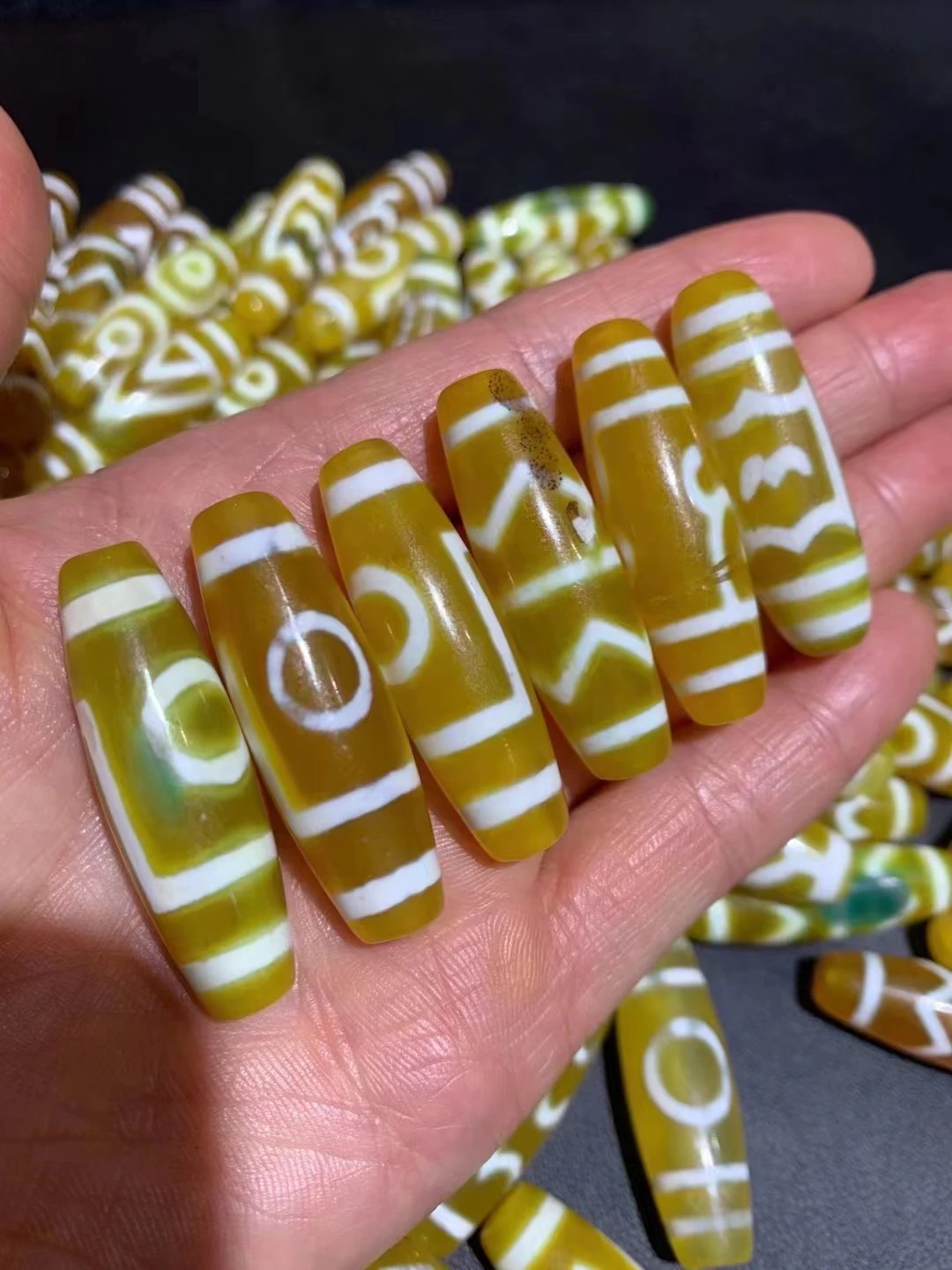 

New Arrival 100pcs/lot 12*38mm Yellow Color Natural Agate Different Patterns for Bracelet and Necklace