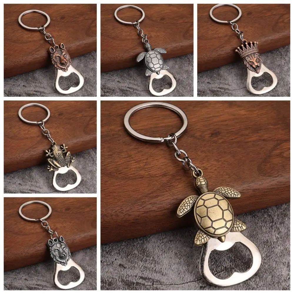 Frog Wolf Turtle Bottle Opener Hanging Pendant Bronze Color Metal Lion Keyring Metal Mini Pocket Beer Opener Keychain