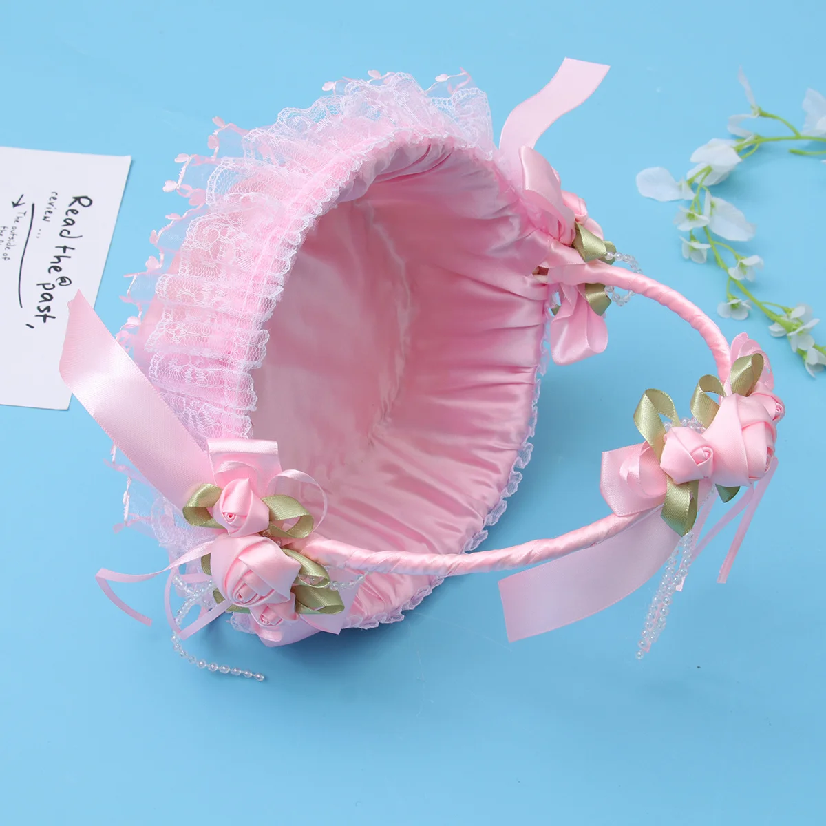 

Baskets Wedding Flower Elegant Cloth Bowknot Portable Pink Woven Baskets For Wedding Graduation Banquet Event Handheld