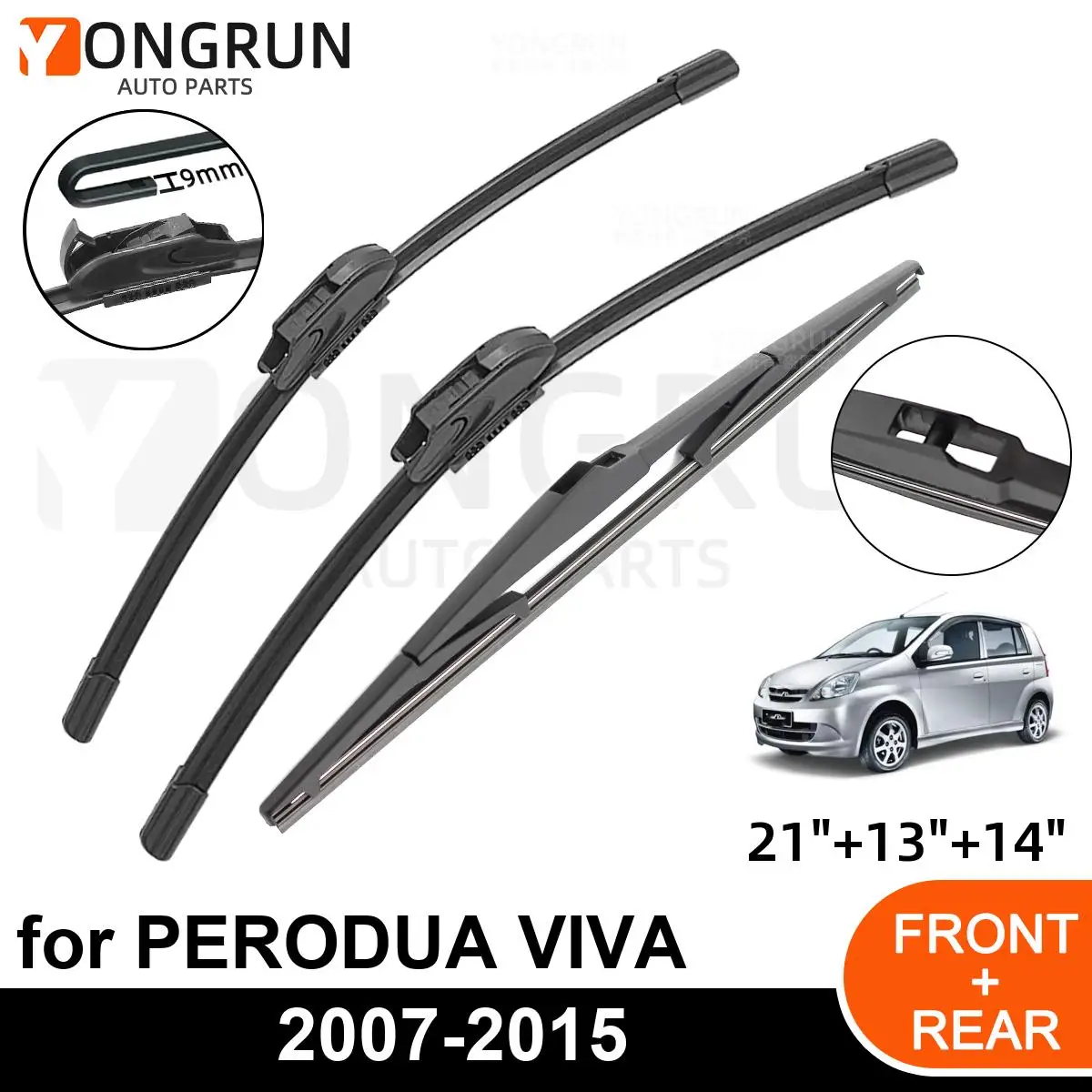 

3PCS Car Wiper for PERODUA VIVA 2007-2015 Front Rear Windshield Windscreen Wiper Blade Rubber Accessories