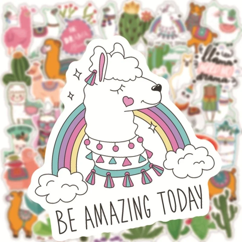 2 Sets=100PCS Cute Alpaca Cactus Sticker Pvc Waterproof Notebook Motorcycle Car Scooter