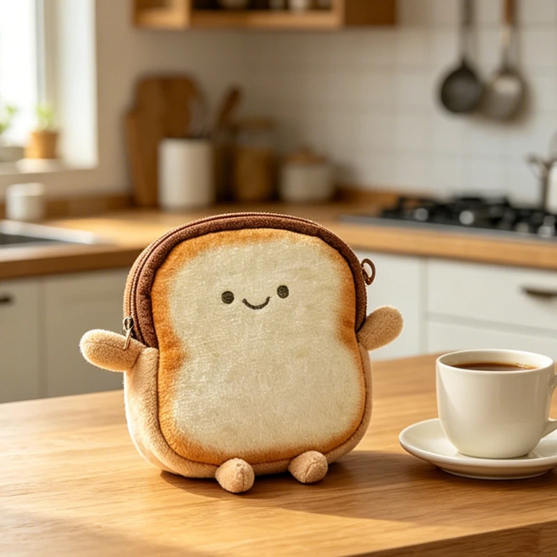 Cute Toast Avocado Bread Plush Coin Purse, Kawaii Cartoon Small Wallet, Portable Key Chain Bag for Coin, Lipstick Storage