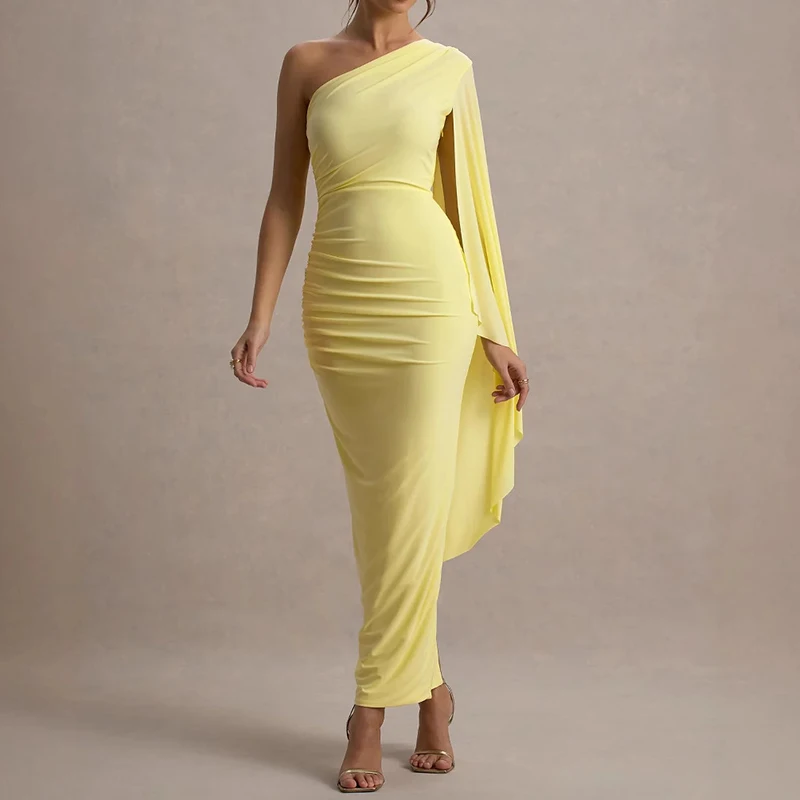 Vestido de fiesta plisado con estampado de patrón a la moda para mujer, vestido bohemio ajustado de cintura alta elegante, vestido Sexy ajustado con manga de murciélago y cuello inclinado