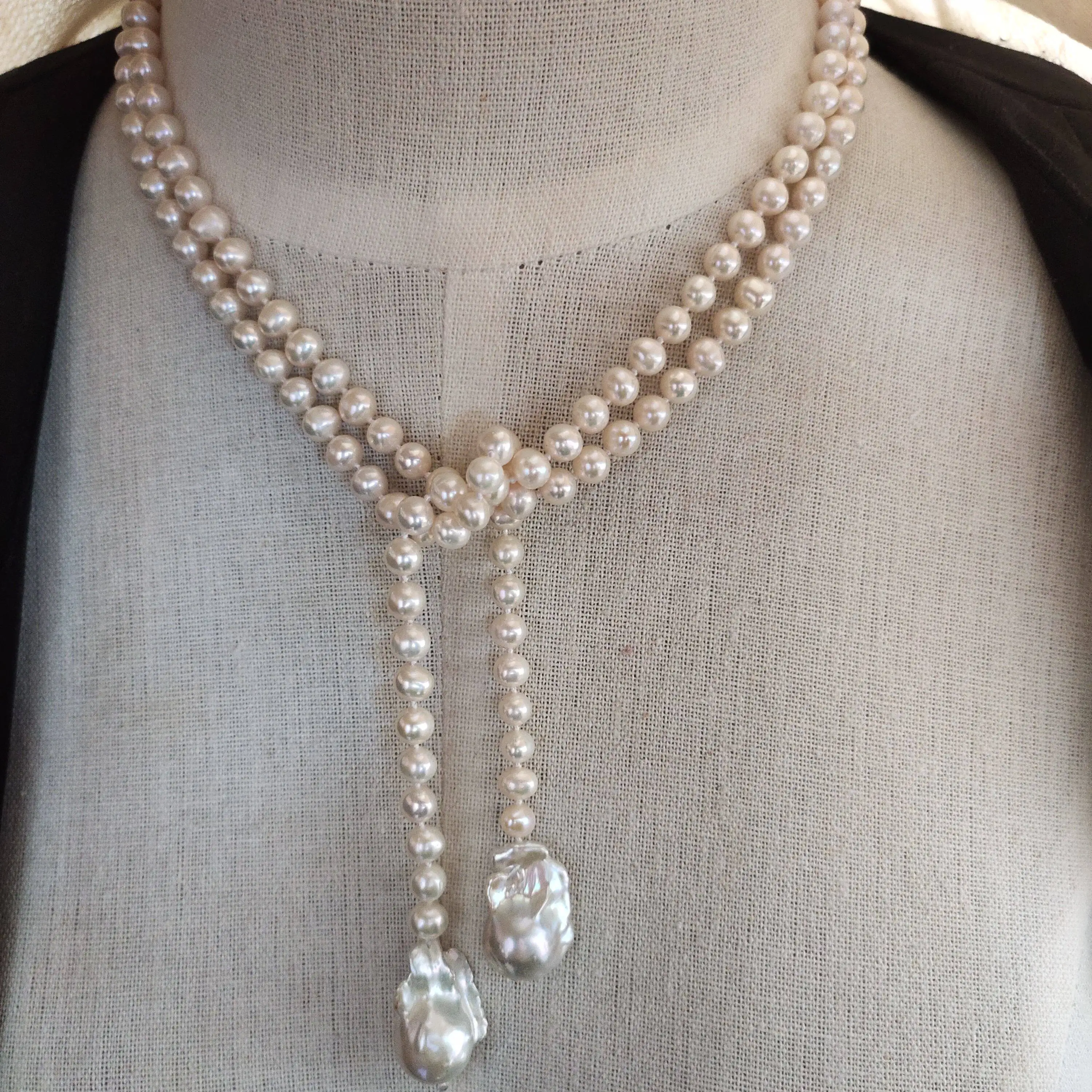 Natural Japanese Pearl AAA5-6+20-25mm Big Fish Tail Lock Necklace/90cm/120cm