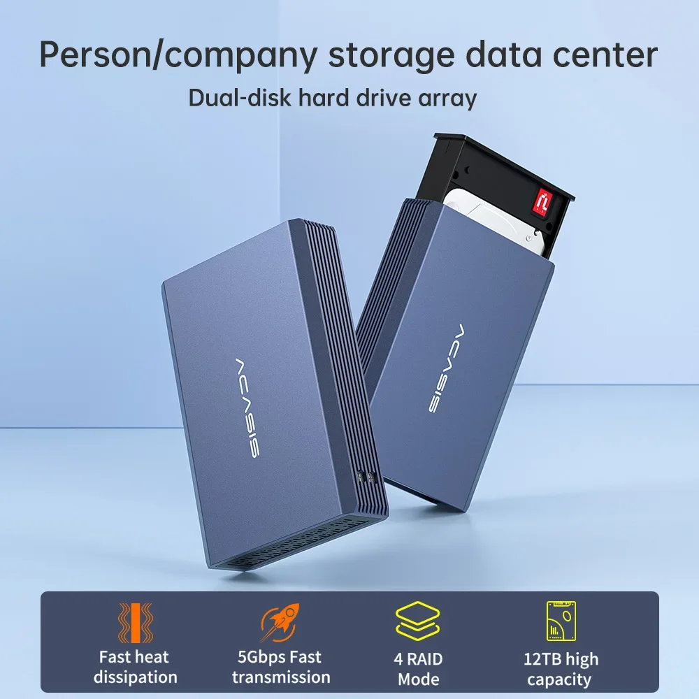 Acasis 2.5 Inch HDD Enclosure Dual Bay External Hard Disk Case For 2.5'' SATA HDD/SSD  With RAID Function Type-C Disk Array Case