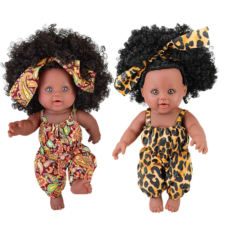 2019 newest leopard clothing 12 Inch Toy Baby Black Dolls lifelike african american doll for  Kids Holiday and Birthday gift