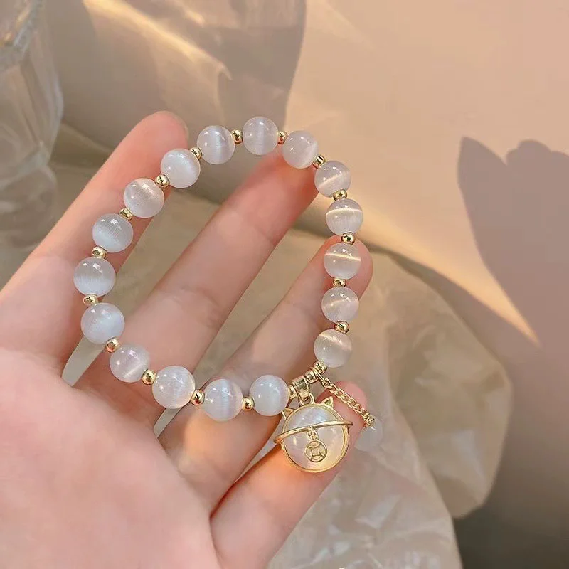 Exquisite Acrylic Beaded Bracelet for Women Cat Head Pendant Charms Adjustable Bracelets Bangles Fashion Friendship Jewelry Gift