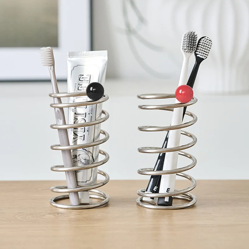 2pcs Set Stainless Steel Toothbrush Holder Toothpaste Comb Storage Rack Makeup Brush Organizer Industrial Style Pen Holder