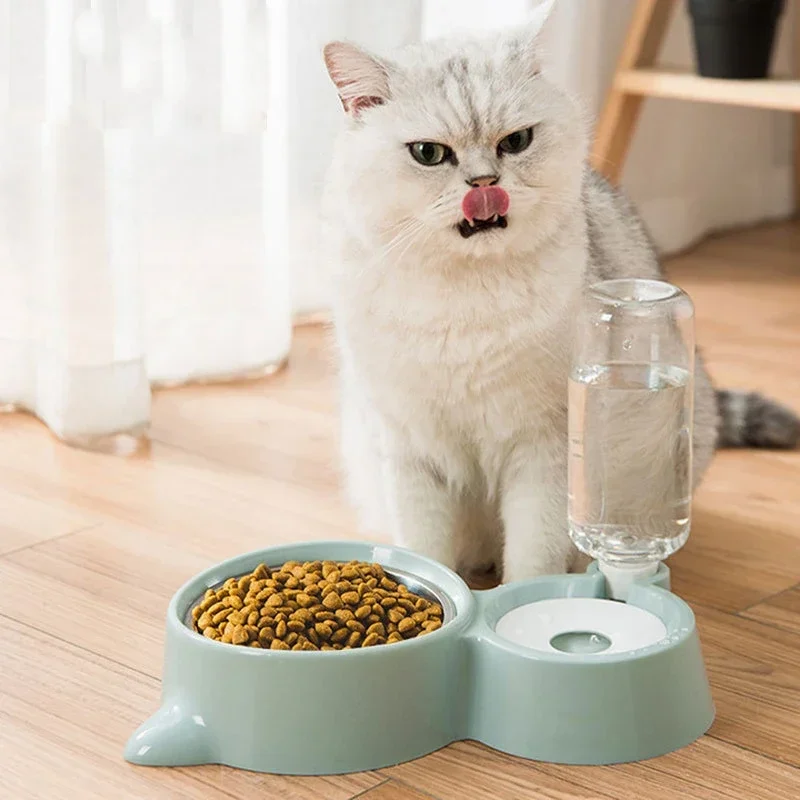 

1 Set Pet Automatic Water Feeding Double Bowl Cat Food Bowl Non-slip Stainless Steel Food Bowl Pet Food Utensils Pet Supplies