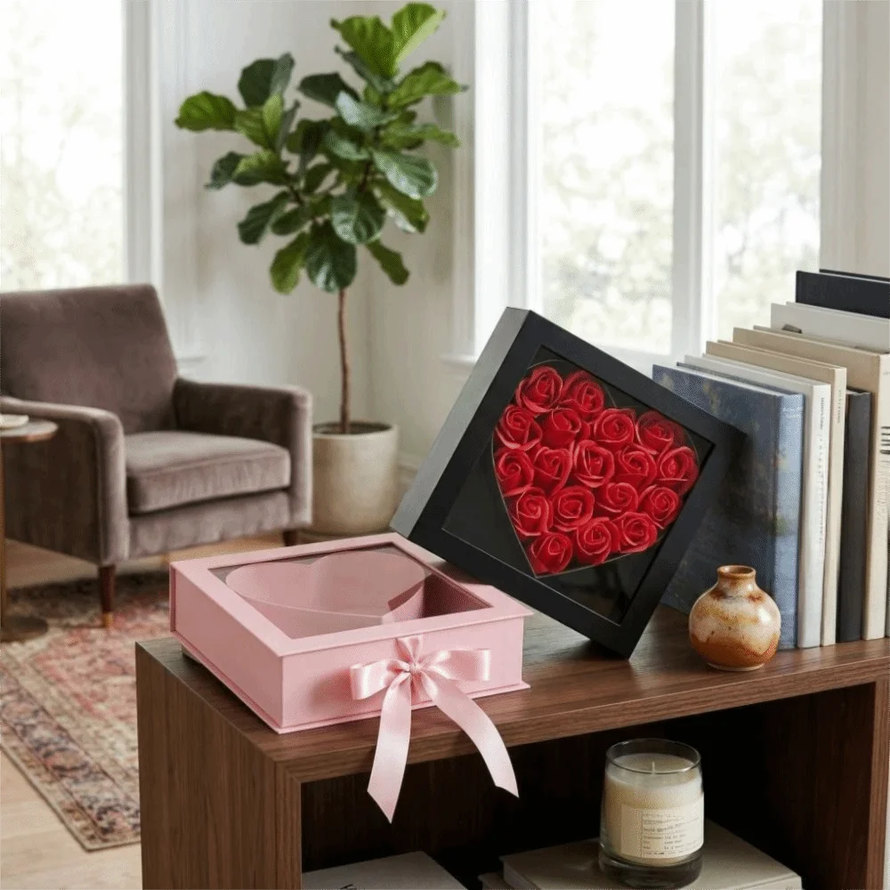 Transparent Window Mother's Day Gift Box Fillable Elegant Gift Packaging Box Romantic Cardboard Floral Packaging Box view 4