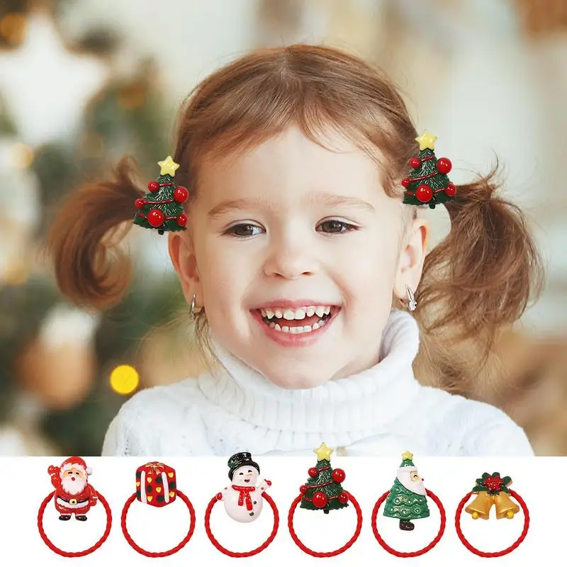 Girls Christmas Hair Ties Santa Claus 12 Pieces Elastic Cute Hair Bands Hair Ties Hair Accessories Bulk Girls Ponytail Holders