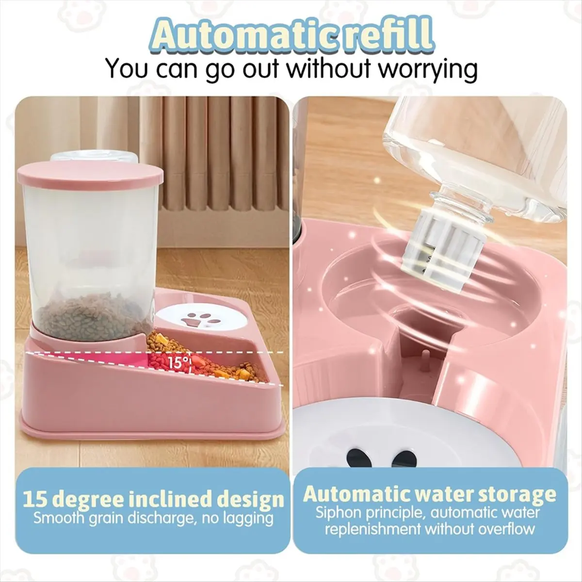 ABZT Automatic Cat Feeder Water Dispenser Set 2 in 1 Tilted Automatic Pet Food and Water Feeder Food Feeder and Waterer