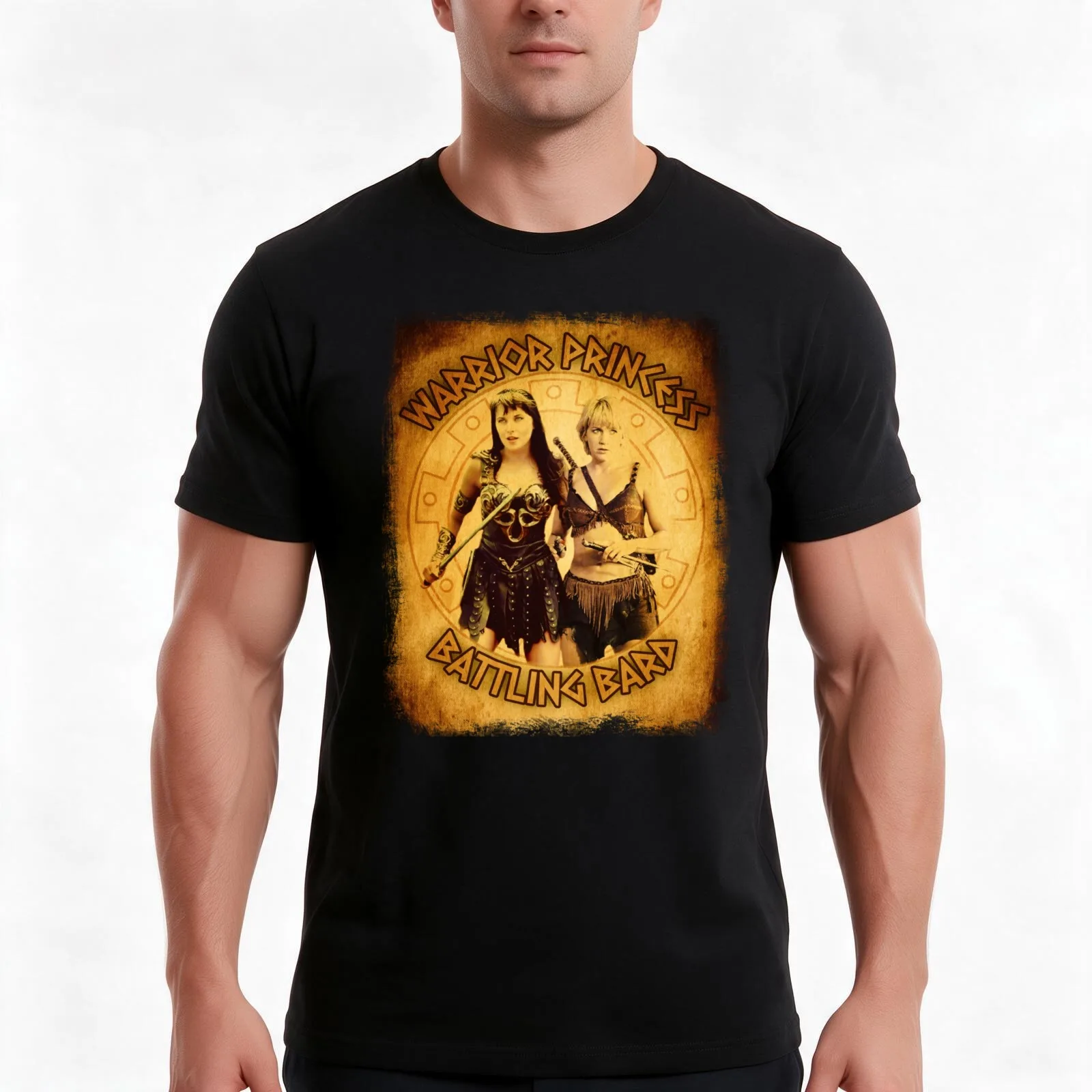 Xena & Gabrielle Warrior & Bard T-Shirt, Summer Casual Cotton Tee, Oversized Streetwear Tops, Vintage Graphic Print, 100% Cotton