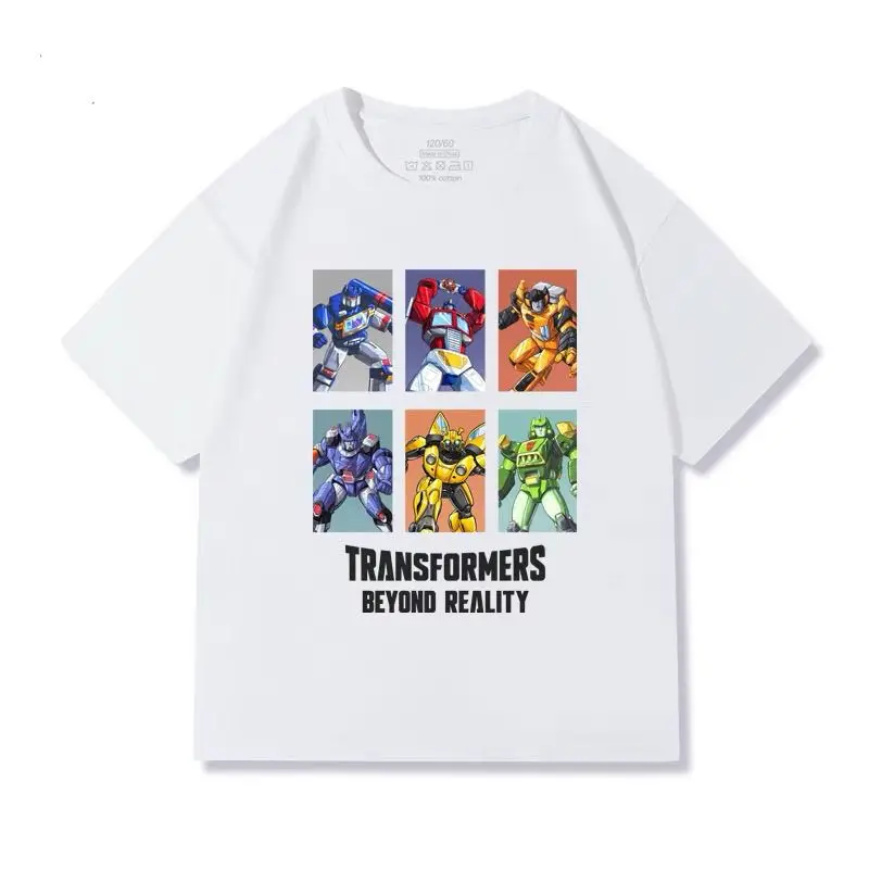 تي شيرت صيفي قصير الأكمام للأولاد من Transformation تي شيرت Robot Cartoon كاجوال من القطن الخالص فضفاض للأطفال ضروريات اليومية #2