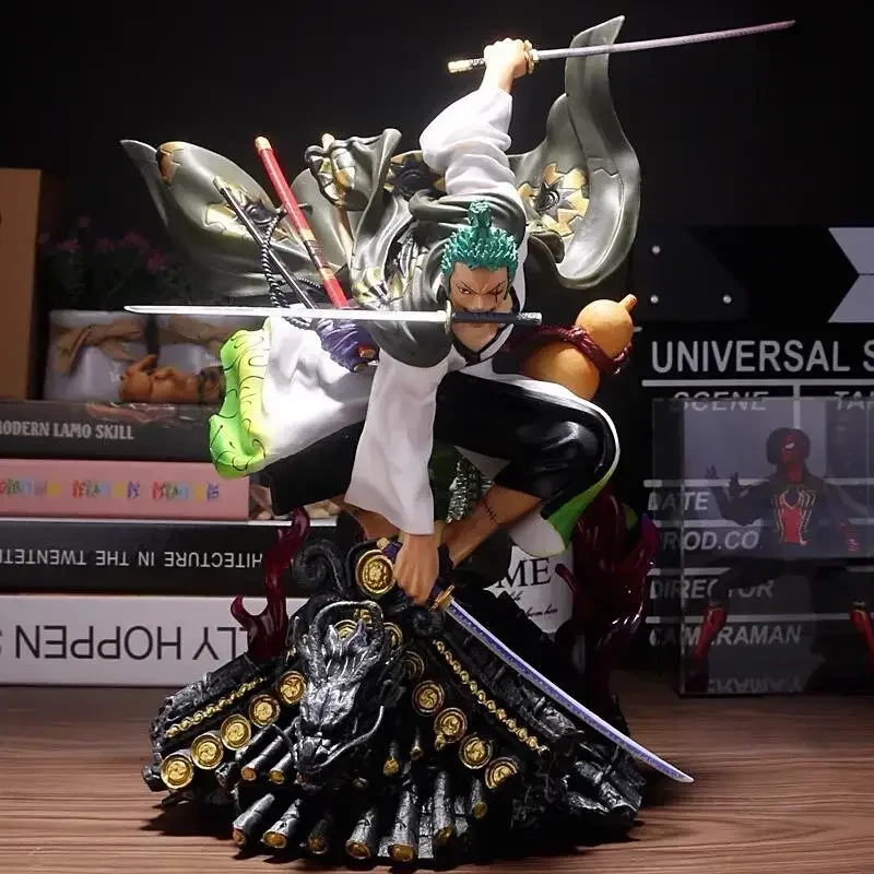 37cm One Piece Action Figure Anime Figure Gk Roof Kimono Roronoa Zoro Three-knife Fighting Skill Anime Decorations Model Gift