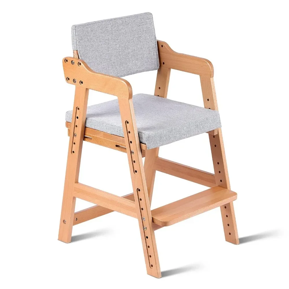 Wooden High Chair, Adjustable Highchair for Toddlers to Teens with Steps, Kids Dining Chair, Study Chair  (Natural Color)