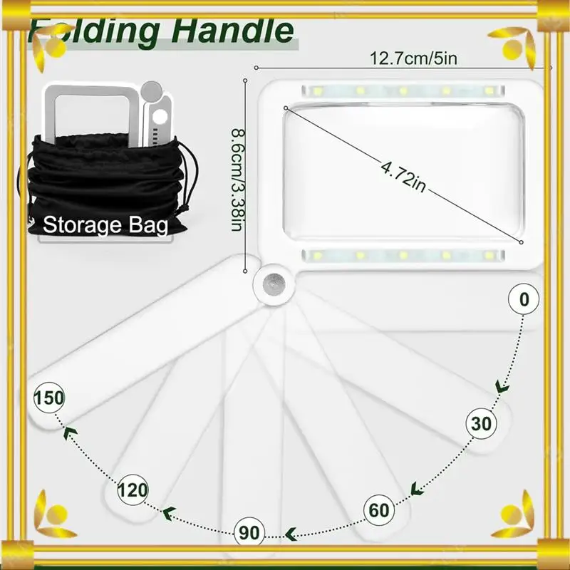DN-อ่านแว่นขยายพร้อมแสง, 4X ชาร์จมือถือแว่นขยายส่องสว่างพับ Loupe เลนส์ขนาดใหญ่สําหรับผู้สูงอายุ