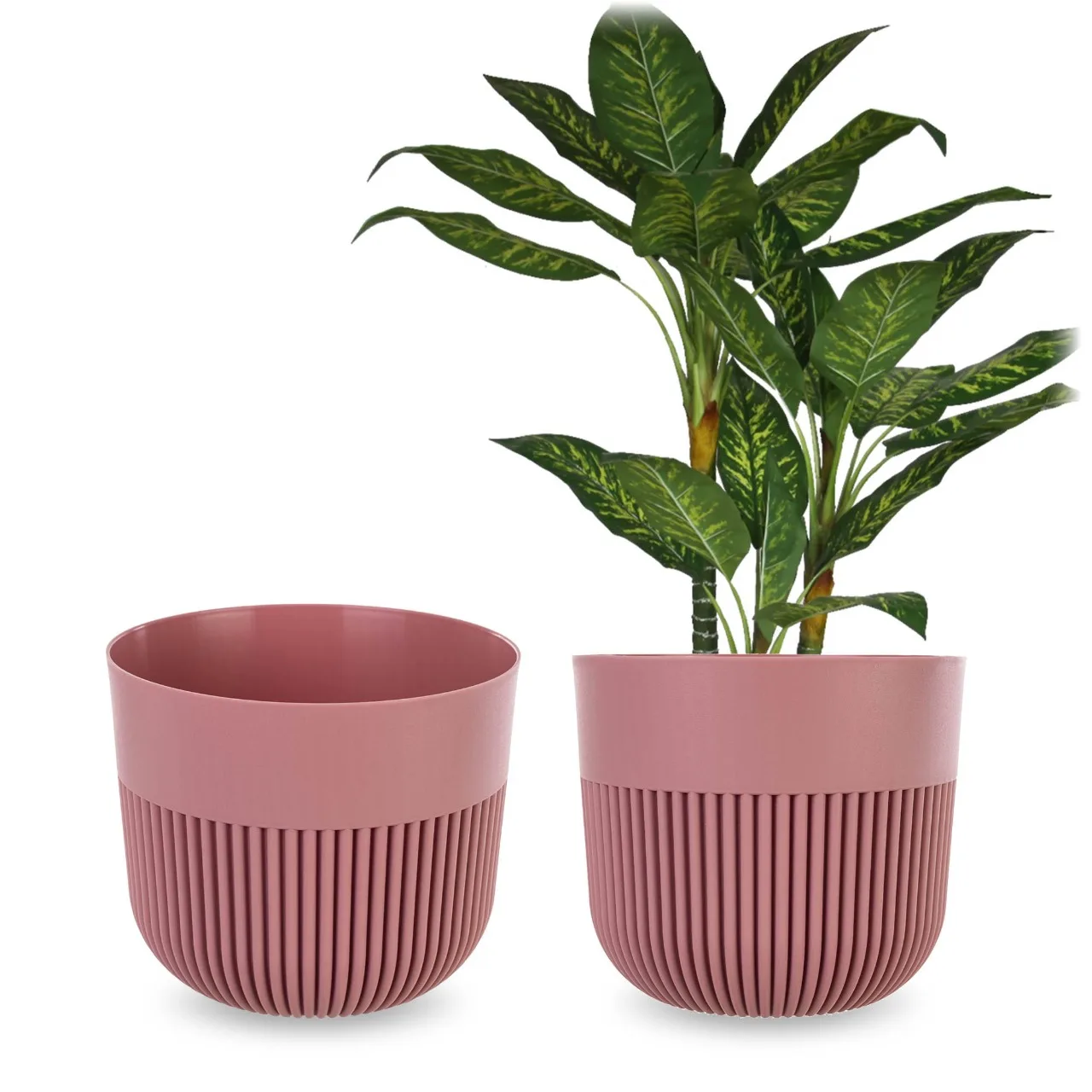 KADAX Moderne Geprofileerde Bloempot Plastic Bloemenhoes Roze Bloempot 25cm 1 Stuk