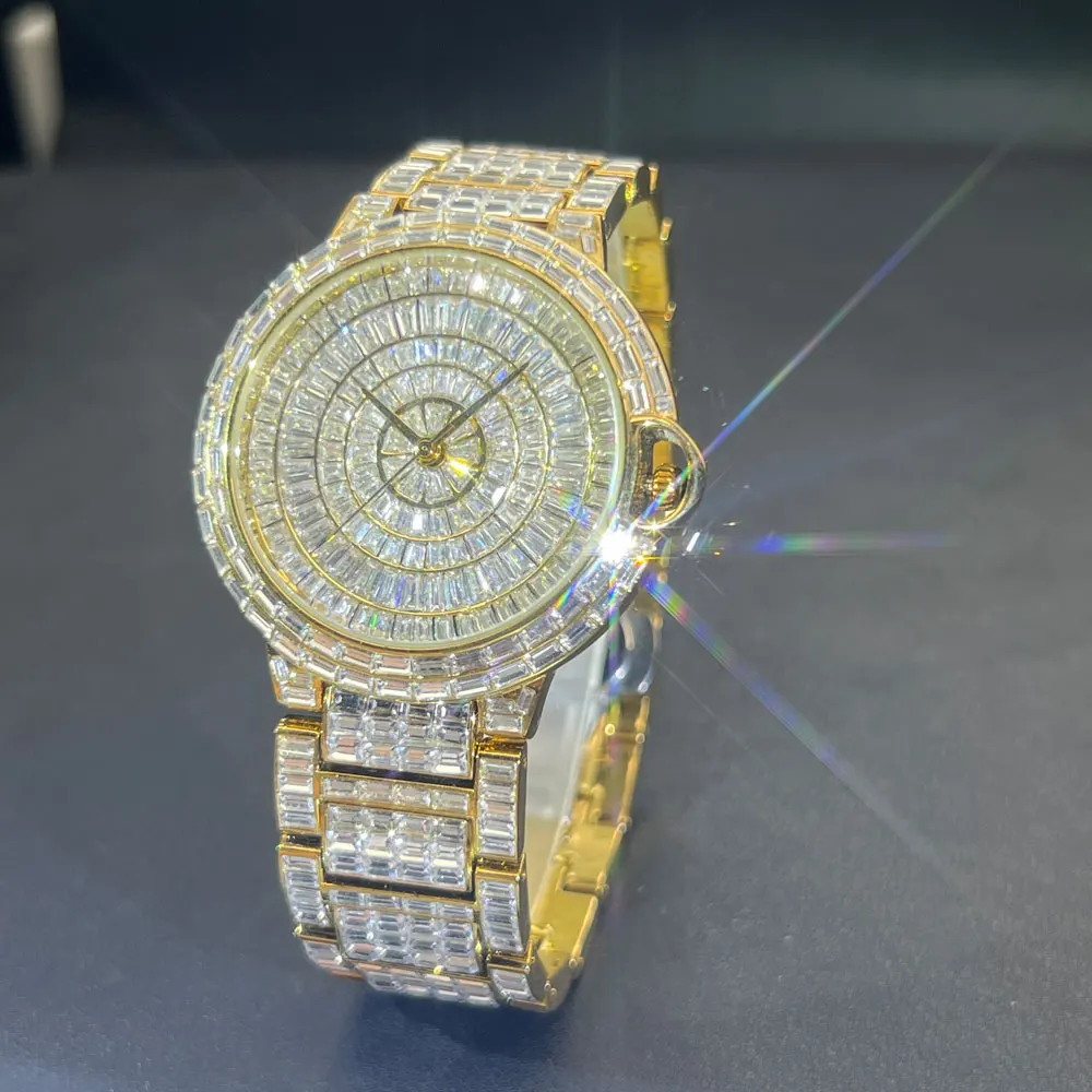 

Полностью багетные часы с бриллиантами для мужчин Iced Out Кварцевые мужские часы в стиле хип-хоп Мужские часы Водонепроницаемые золотые Reloj Hombre Droshiping Новые