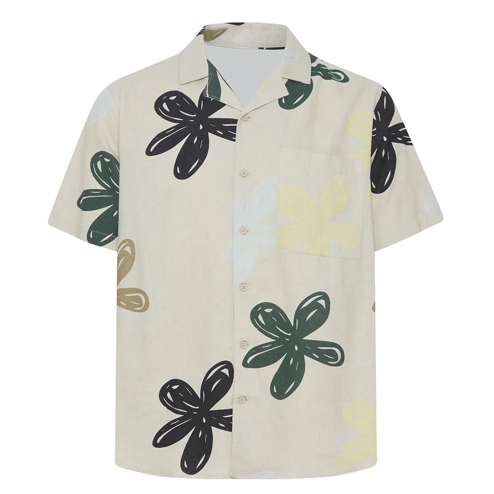 الأزهار المطبوعة أوف وايت زر حتى قميص الهيب هوب للجنسين الشارع الشهير فضفاضة قصيرة الأكمام عارضة الذكور القمصان هاواي نمط 3D الطباعة