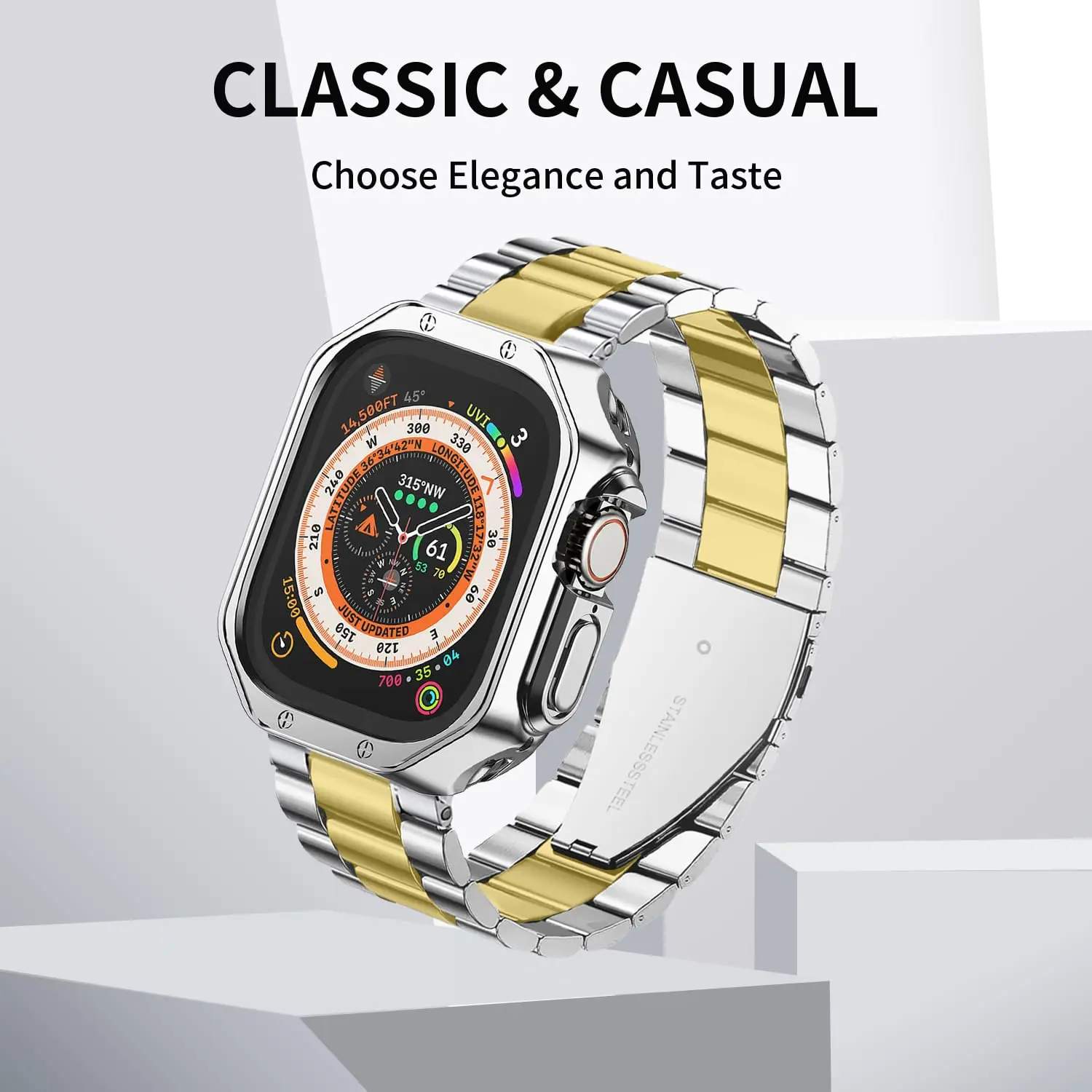 pulseira de metal para Apple Watch Band Ultra 2 49mm 45mm 44mm 42mm 41mm 40mm 38mm pulsera de acero inoxidable iWatch SE 9 8 7 6 5 4 3 2