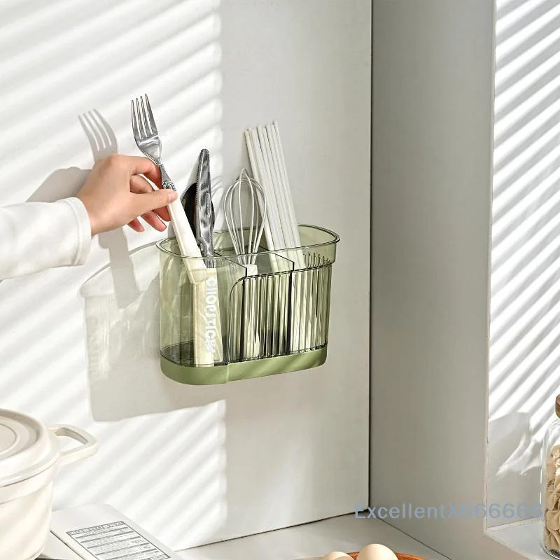 Plastic Wall Mount Utensil Holder for Chopsticks Forks Spoons with Drain Board Modern Kitchen Organization 20x10x13.8cm
