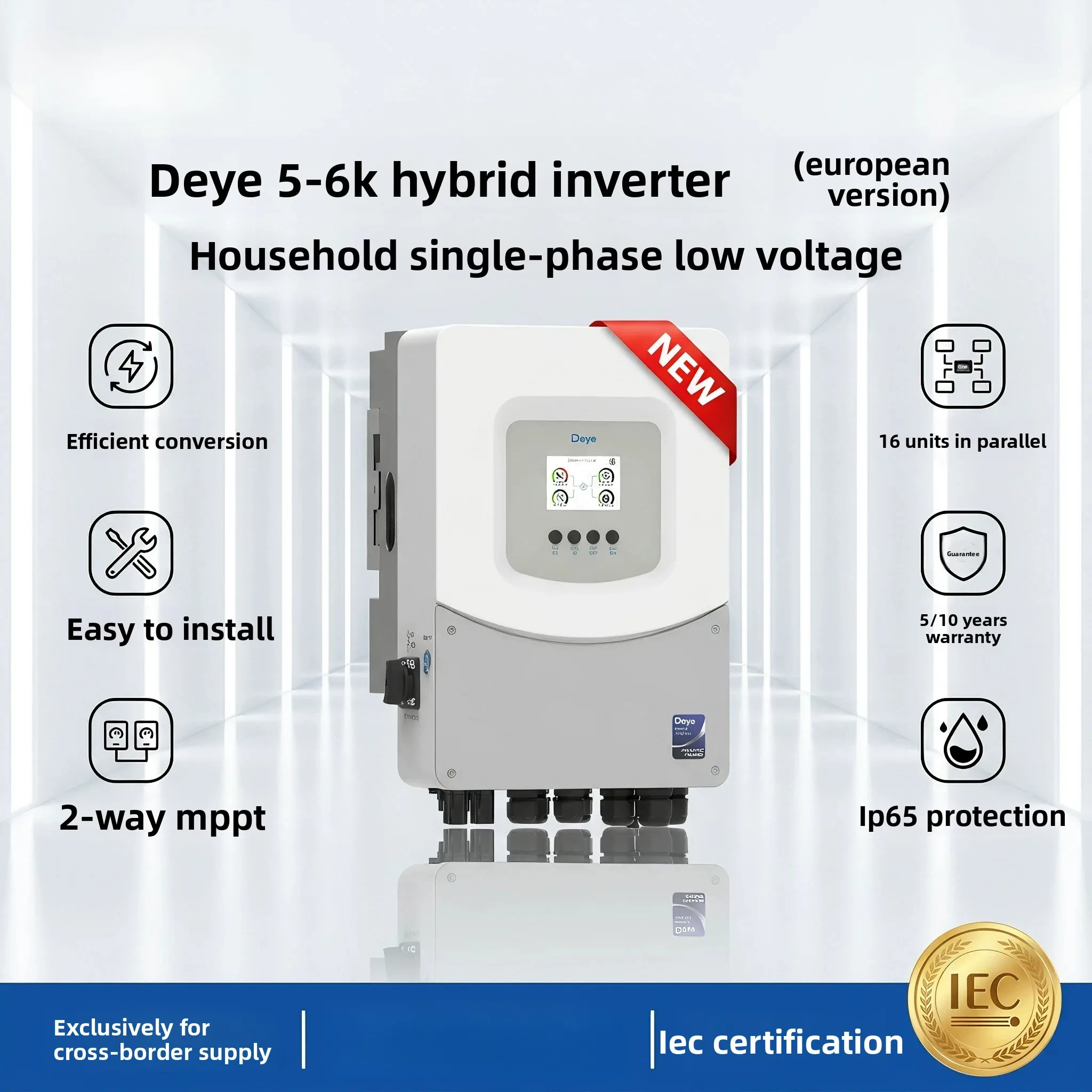 EU Standard BM New Energy Storage Inverter 5-12KW, Residential Single Phase Low Voltage Hybrid PV Solar Inverter
