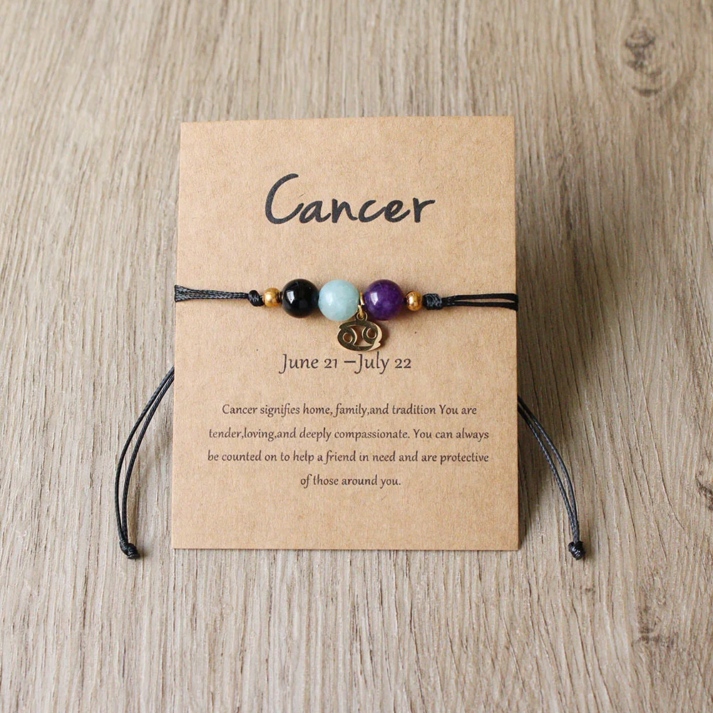 Handgefertigtes 12-Sternzeichen-Naturstein-Charm-Armband für Damen und Herren, geflochtenes Kartenpapier-Armband, Löwe, Jungfrau, Waage, Geschenk, verstellbar – Detail 9