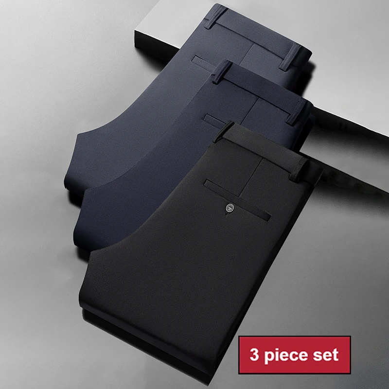 

Men's Three-Piece Set Casual Pants Elastic Waist Anti-Wrinkle Drapey Breathable Comfortable Fit Long Trousers