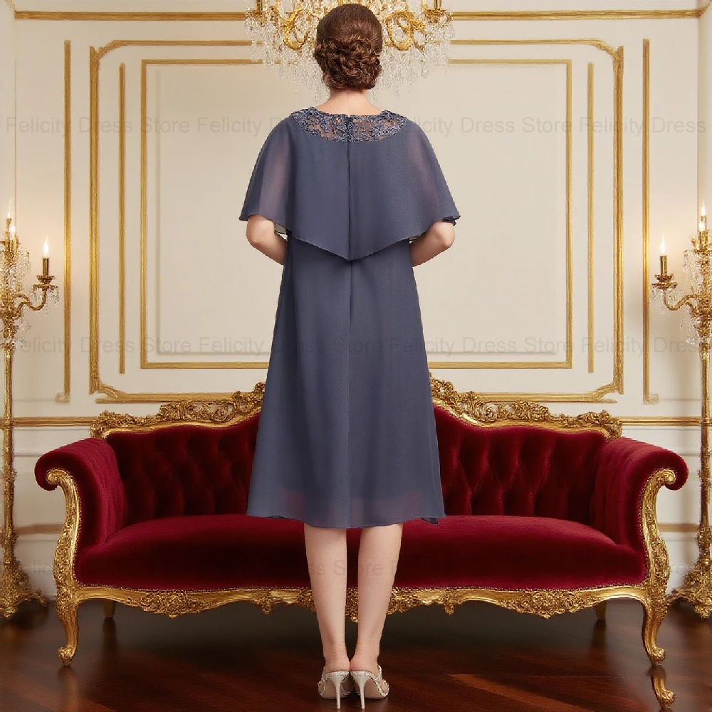 فستان أم العروس قصير أنيق مخصص من FELICITY 2025 جديد من الشيفون والدانتيل على شكل حرف a لحفلات الزفاف وحفلات الضيوف فساتين سهرة