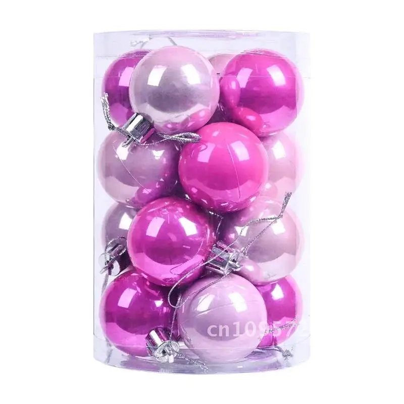 

New 16pcs Christmas Ball Ornaments Bright Pink Purple Christmas Decoration 6/8cm Party Year Tree Pendant Spheres 2024 Christmas