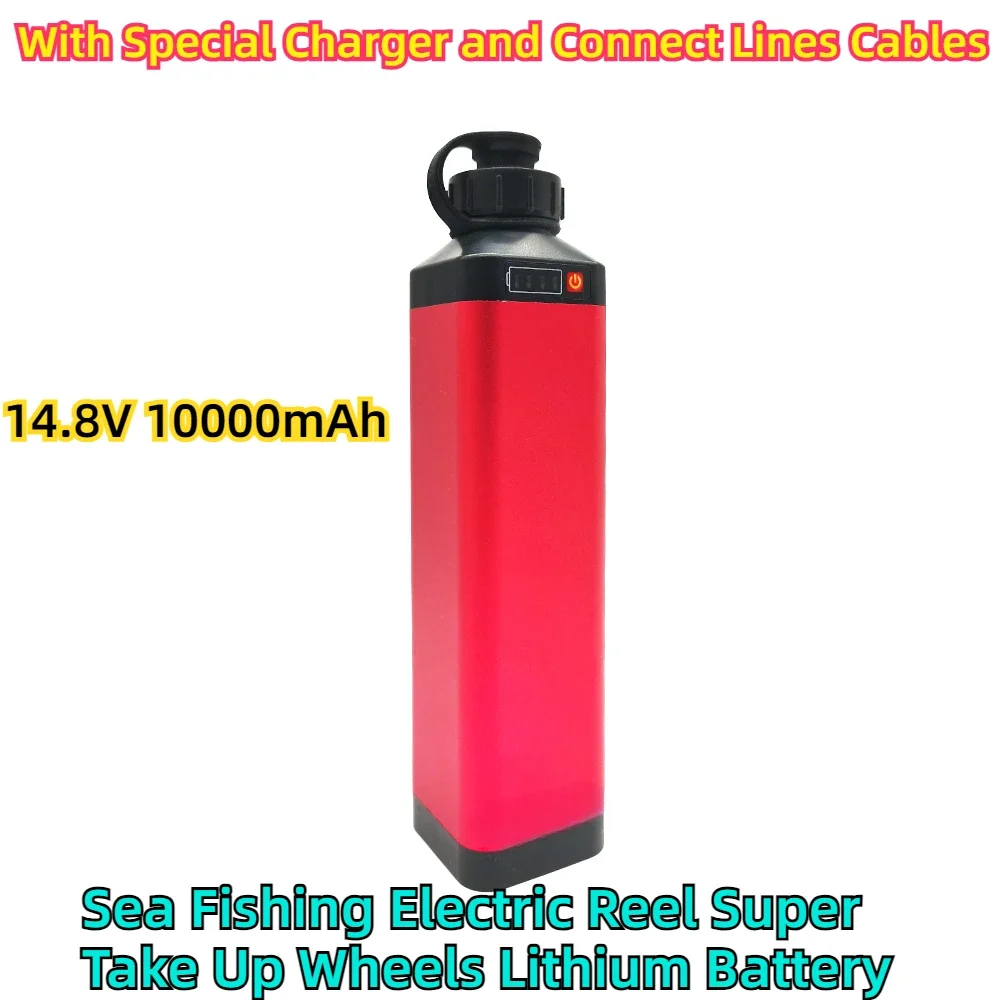 With Special Charger and Connect Lines Cables 14.8V 10000mAh Red Sea Fishing Electric Reel Super Take Up Wheels Lithium Battery