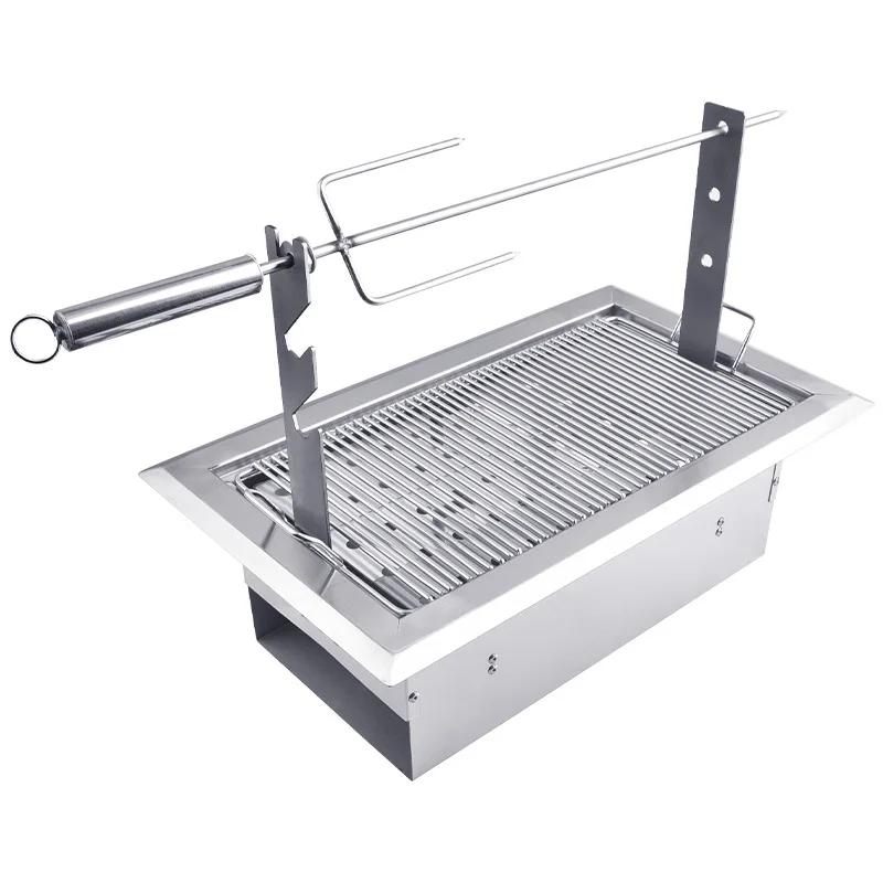 Wood charcoal roast leg of lamb stainless steel barbecue grill machine household oven smoke exhaust carbon fire inlaid food