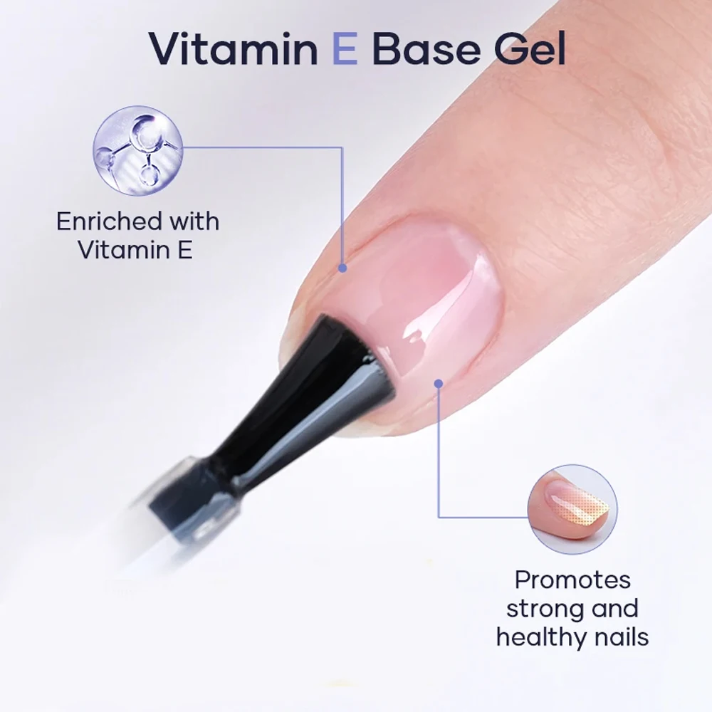 KODIES GEL Vitamin E Rubber Base Gel Nail Polish Clear Strong Base Coat Semi Permanent UV Soak Off Healthy Repair Gel Manicure