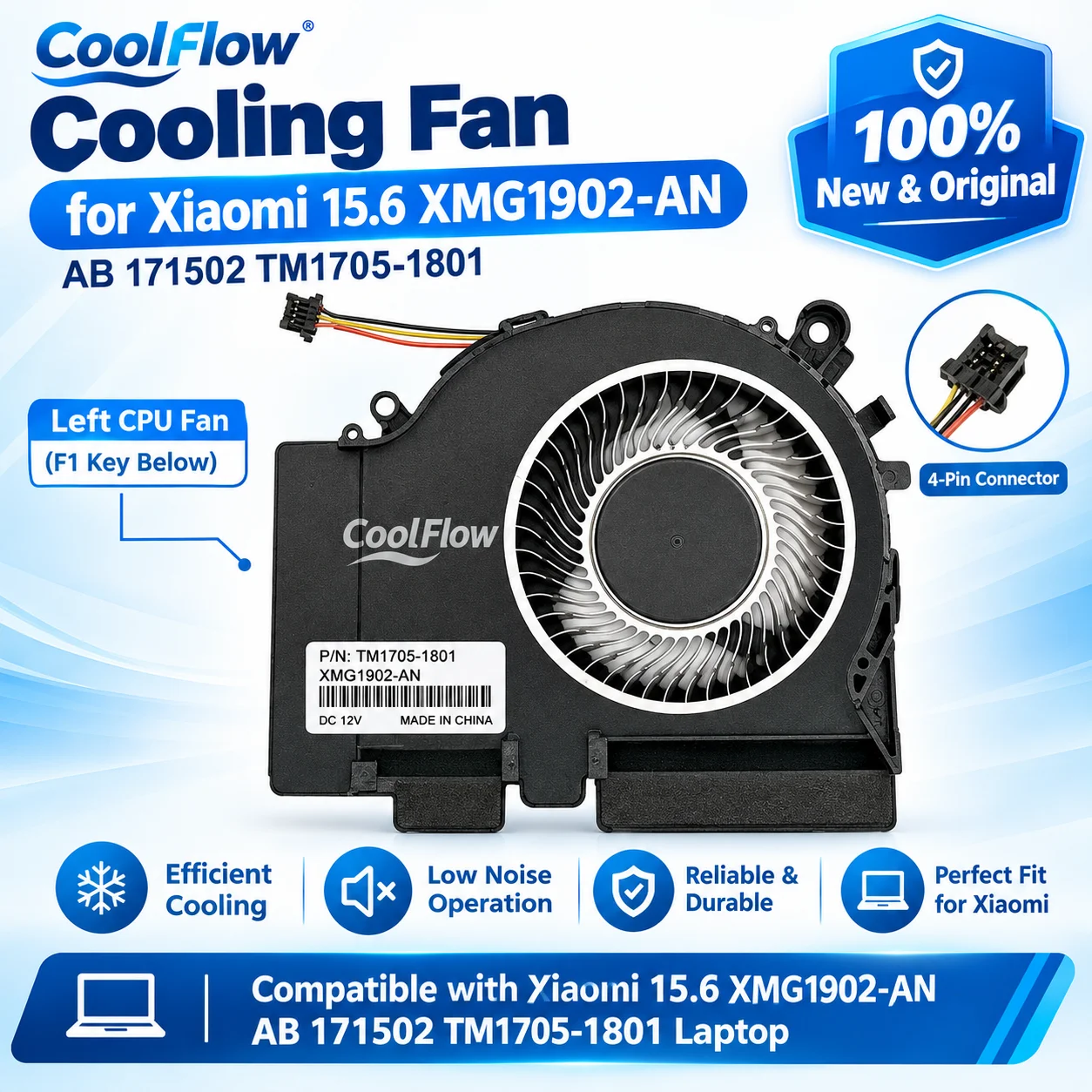 New Original Cooling Fan for Xiaomi 15.6 XMG1902-AN AB 171502 TM1705-1801 Laptop Replacement Parts