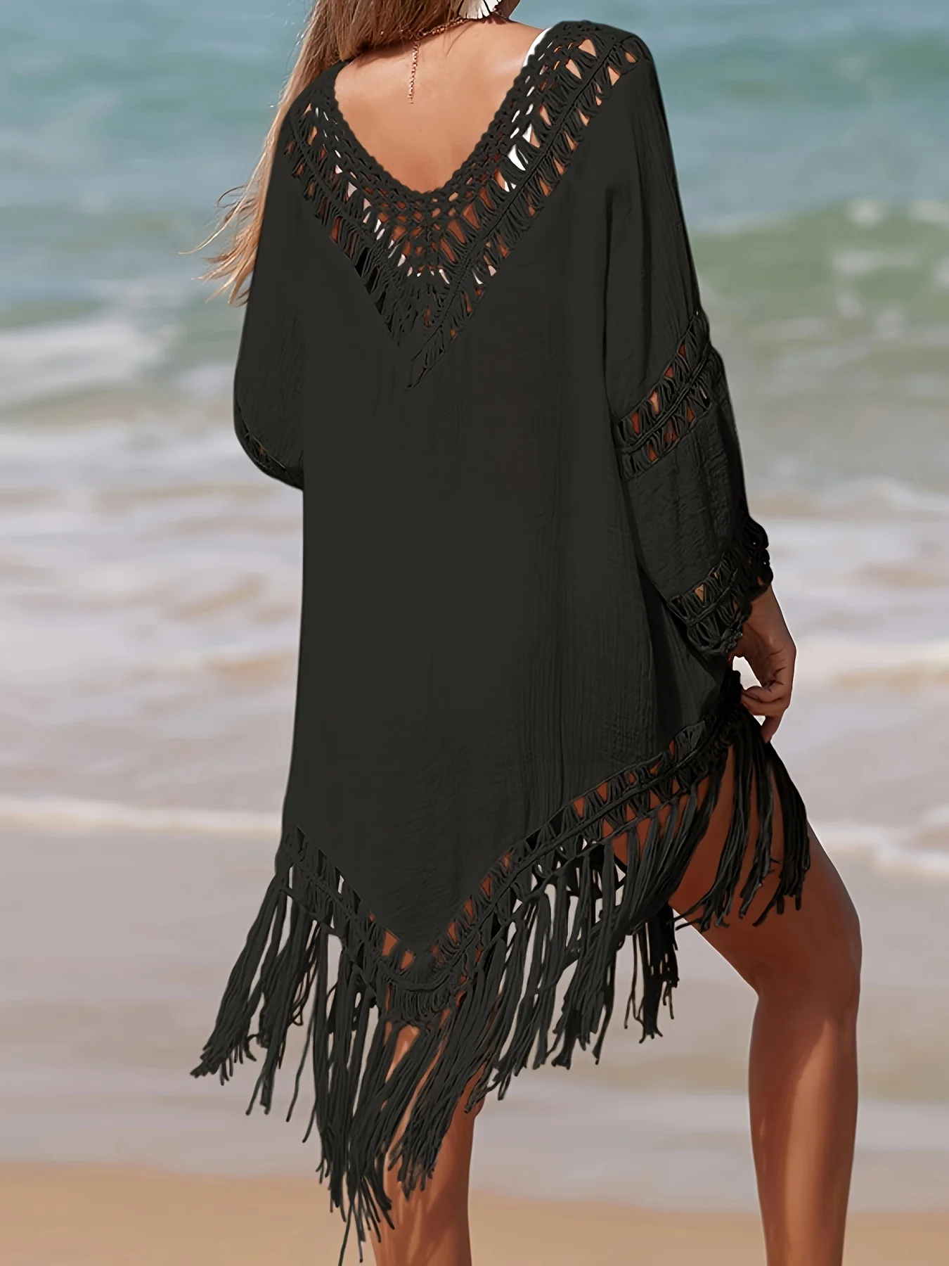 MOXDO Cover-Up: Stylish and Sexy V-Neck, Resort-Style, Mid-Length Sleeves, Loose Fit, UV Protection, Perfect for the Beach, Pool