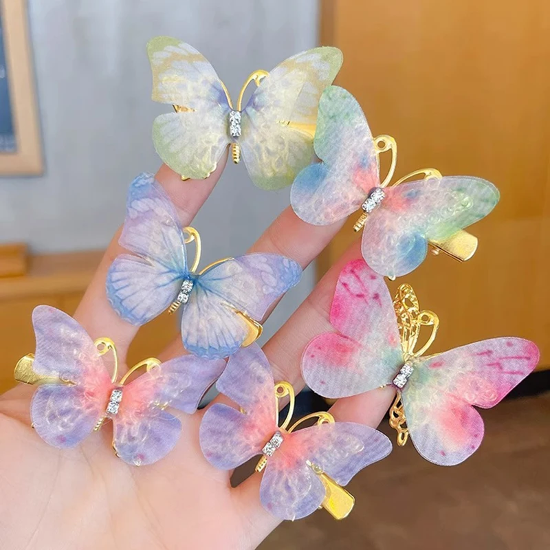 Accesorios para el cabello de 2 piezas para niña y mujer, pinzas para el pelo de diamante rosa, horquilla de mariposa para invitados de boda, tocado de Metal brillante